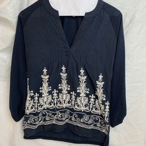 Retrology small Navy Blouse & White Stitch Pattern